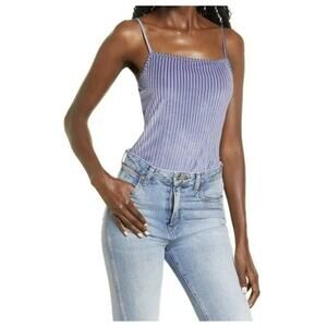 La La Land Creative Co Women's Cami Bodysuit Large Lavender NWT Ribbed Velvet